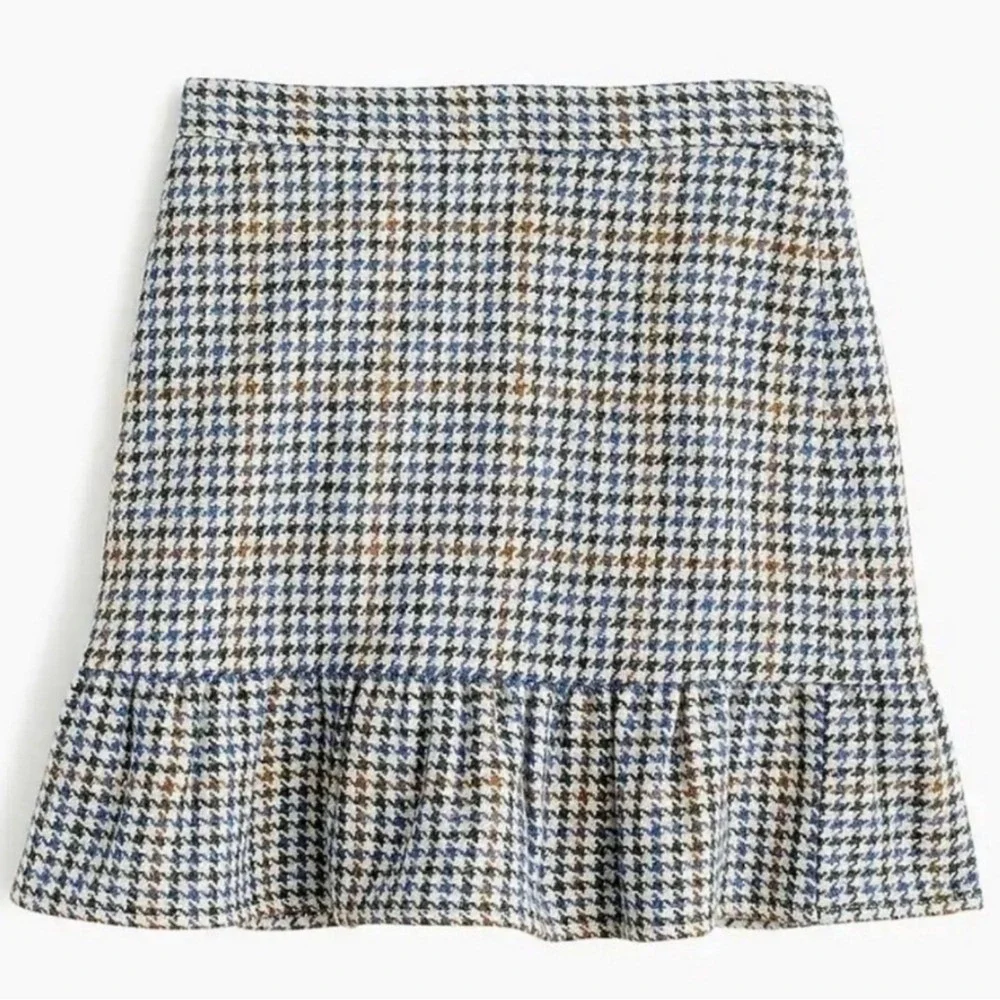 NWOT J.Crew Plus 14 Houndstooth Ruffle Skirt 100% Wool W/Pockets Preppy Coastal‎ - Picture 2 of 8